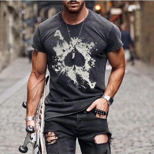 2021 Summer Ace of Spades Print Black T-Shirt Men Fashion Oversize Short Sleeve Pullover Loose Tops