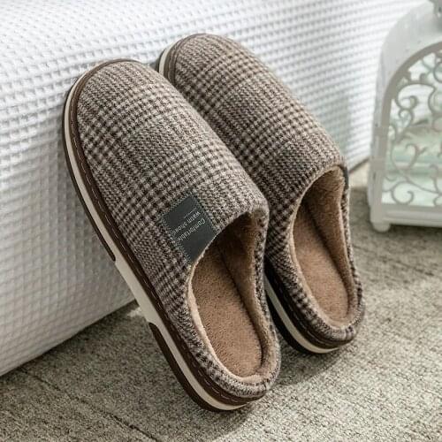 XIZOU men home slippers winter warm shoes Slip On Plush Furry Shoes lovers Home Shoes Female Comfort indoor Houndstooth shoes