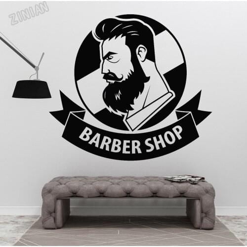 Man Face Wall Stickers Decor Haircut Store Barber Shop with Ribbon Logo Vinyl Wall Decal Haircut Men Salon Fashion Murals Y140