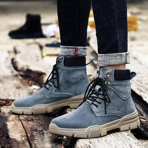 Mens Snow Boots Leather Warm Boots Handsome Stylish Lace-Up Autumn And Winter Motorcycle Boots