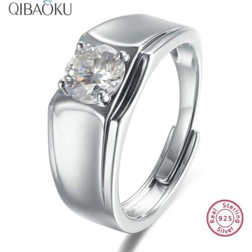 Sterling Silver 925 Open Ring Moissanite Finger Adjustable Rings for Men Silver Luxury Fine Jewelry Wedding Rings