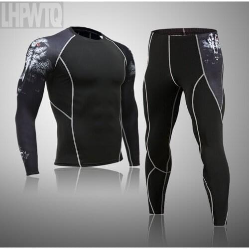 Men Thermal Underwear Winter First Layer Long Johns Shirt + Leggings Sports Compression Ski Underwear Tracksuit For Men 2 Sets