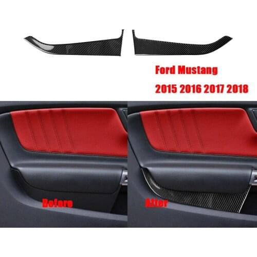 For Mustang Carbon Fiber 2pc/lot Car Door Panel Auto Sticker Car Accessories Interior Decoration Cover 2015-2019 Styling