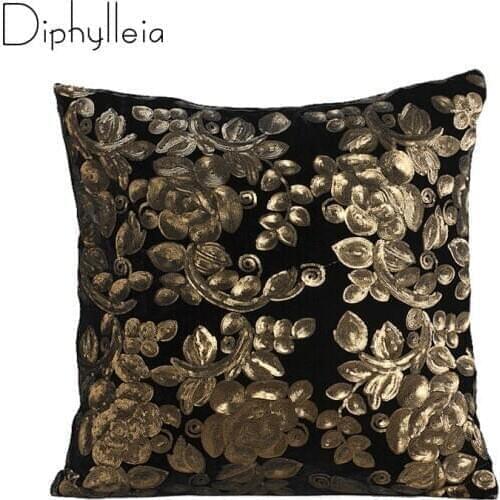 Diphylleia Unique Luxury Pillowcase Black Gold Sequin Beads Cushion Cover Soft Velour Throw Pillow Cover 18X18 Inch Gift Pillow