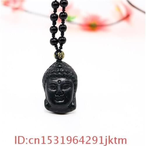 Jade Gifts Necklace Jewellery Fashion Carved Natural Pendant Black Obsidian Charm Chinese Buddhism Amulet