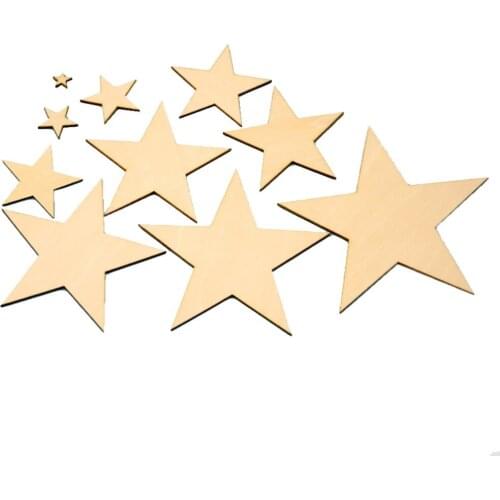 100pcs 40-100mm Unfinished Wooden Star Slices Wood Star Cutouts Embellishment Blank Ornaments for DIY Craft Supplies and Decor