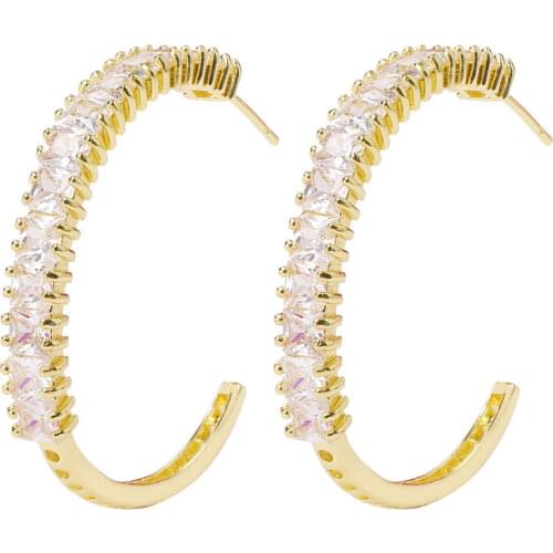 ORZTOON Fashion Luxury Square Zircon Stud Earrings For Women Ladies Silver Gold Color Big Hoop Earring Trendy Female Jewelry New