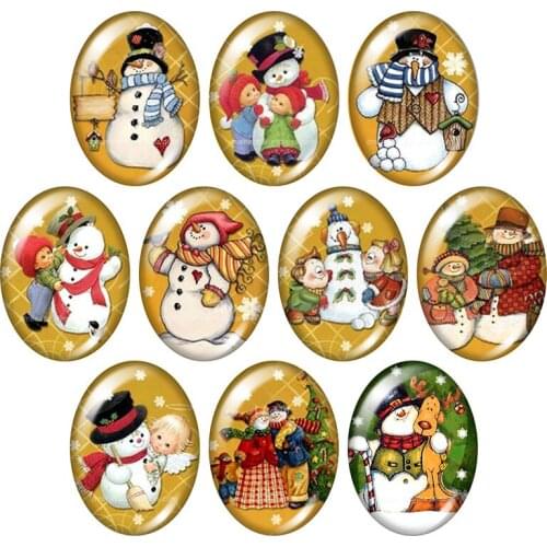 Winter Snowman Christmas 13x18mm/18x25mm/30x40mm mixed Oval photo glass cabochon demo flat back Jewelry findings TB0057 Gift
