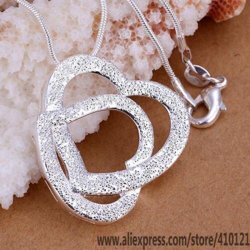 P242_2 Lucky Charm Silver Color Pendants For Women Jewelry Necklace Girl Lady Accessories Fashion Pendant Frost Double Heart
