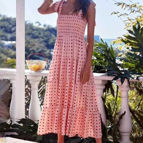 Pink Fashion Elegant Women’s Sexy Suspender Midi Dress Printing Sleeveless Loose Summer Tight Waist Sling Dress for Summer