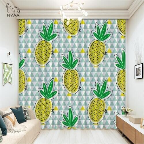Lovely Pineapple Printed Roman Curtain Cafe Curtains For Kitchen Windows Living Room Accessories Curtains In Hotel Micro Shading