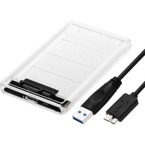 2.5 inch Transparent USB3.0 to Sata 3.0 HDD Case Tool Free 5 Gbps Support for Hard Drive disk for SSD Enclosure+ USB3.0 cable