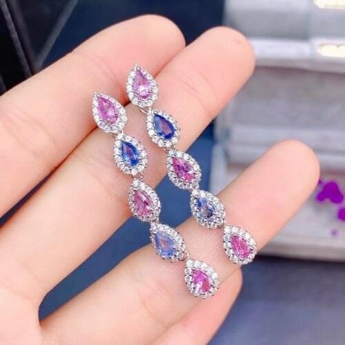 Natural Color Sapphire Earrings. Rare Gem High-end Lady Jewelry. 925 Silver Luxury Design 3*5mm
