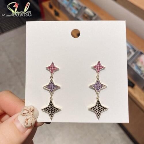 Colorful AAA Zircon Star Dangle Drop Earrings For Women Minimalist Fashion Jewelry Statement Pendiente High Quality S925 Pin