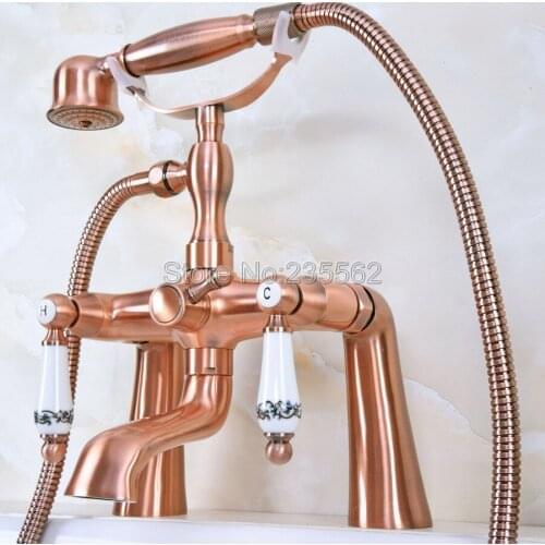 Antique Red Copper Bathtub Faucet Dual Handle Cold & Hot Water Mixer Tap lna175