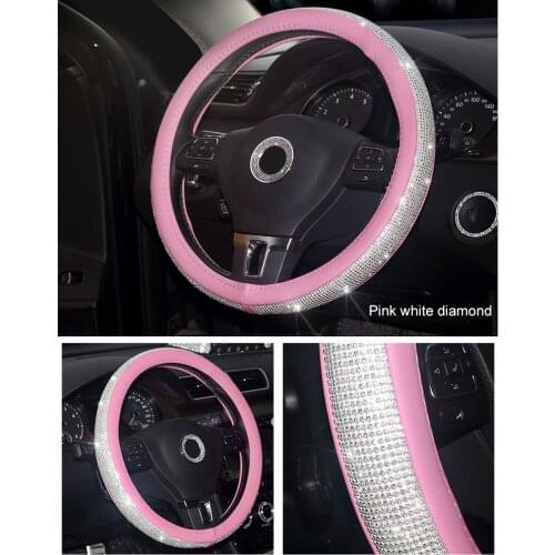 1P 38 Cm Sequined Rhinestones Fashion And Comfortable Non-slip Queen-like Temperament Leather Car Steering Wheel Cover Car Parts