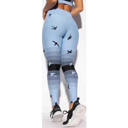 New Arrival Leggings Women High Waist Blue Flying Bird Stripe Swallow Sporting Fitness Leggings Pants Leggings Fitness