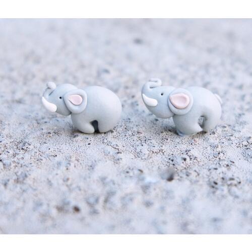100% Handmade Polymer Clay Cute Elephant Stud Earrings For Girls Kids Fashion Jewelry Women Cartoon 3D Animal Earrings Gift