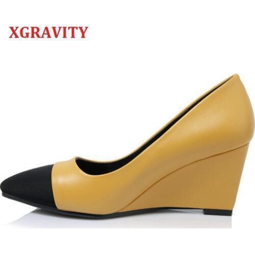 XGRAVITY New Autumn Spring Pointed Toe Wedges Comfortable High Heel Lady Wedge Shoes Elegant Fashion Woman High Heels Shoes C090