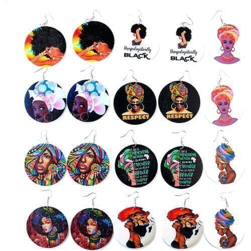 AENSOA Vintage Painted Africa Women Wooden Earrings Statement African Ethnic Round Wood Drop Earrings For Women Fashion Jewelry