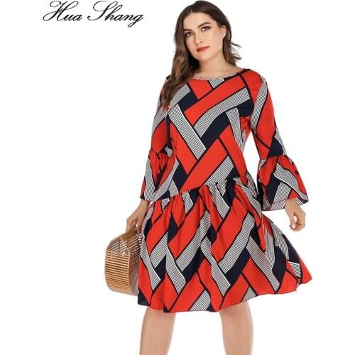 5XL Plus Size Casual Dress Women Long Sleeve Plaid Striped Print Patchwork Midi Dress Red Ladies Tunic Ruffles Beach Dresses