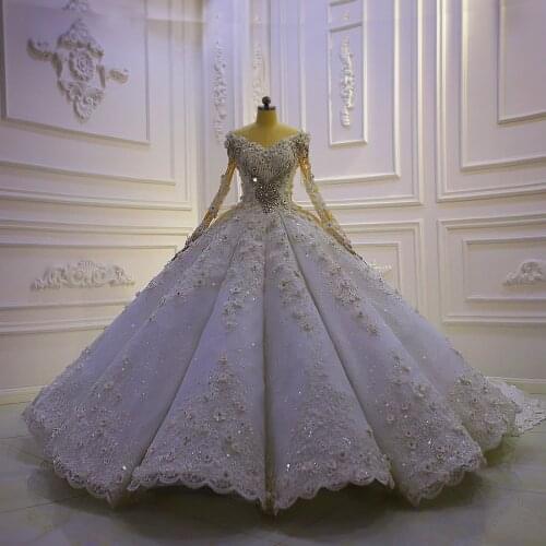 Robe ceremonie femme Off Shoulder Lace Applique Crystal 3D Flower Wedding Dress