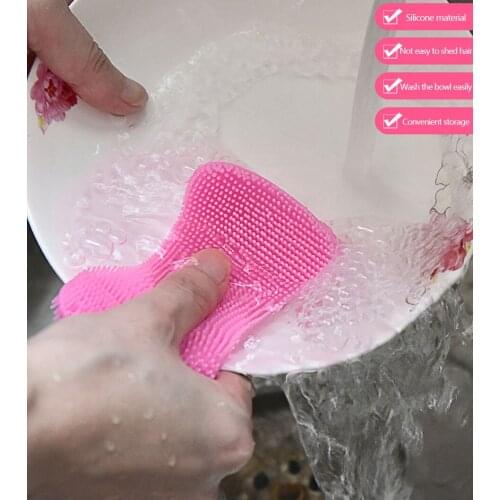 1Pcs Kitchen Cleaning Brush Silicone Dishwashing Brush Fruit Vegetable Cleaning Brushes Pot Pan Sponge Scouring Pads Tool