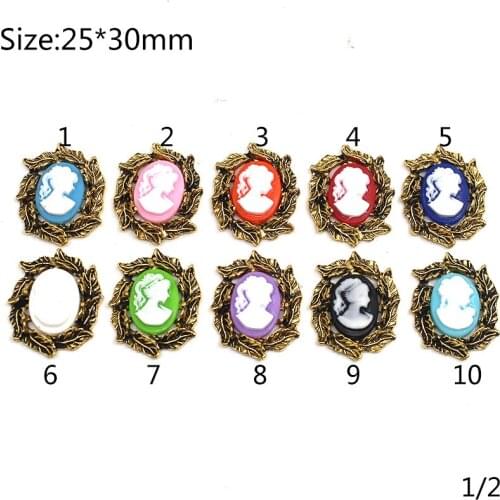 10Pcs / Lot 25*30mm Retro Resin Beauty Head Flatback Golded Alloy Bottons Decoration Wedding Sewing Accessories