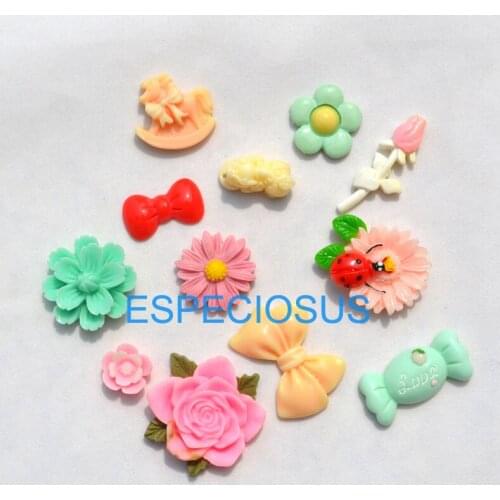 10pcs Cellphone Sticking Drill Decoration Department Mix Color Cartoon Flower 20MM Resin Pendants Hair Ornament Making Accessory