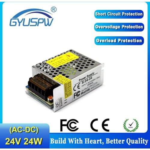24W 24V DC Power Supply Switching 1A Led Driver For LED Strip Lamp Transformer 100-240V AC to DC12V Block Power With 3D Print
