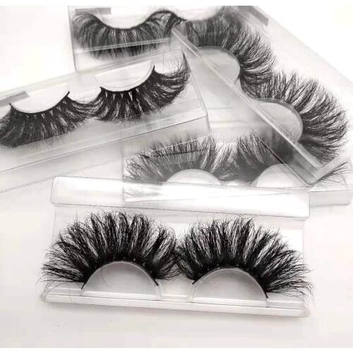 25mm 27mm 3D Very Long Fluffy Wispy Real Mink Eyelashes Thick Big Volume Eye lashes for Wholesale Top Fake Strip Lash