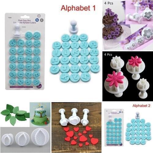 26 Alphabet Letter Numbers Fondant Heart Cake Decorating Set Cookie Biscuit Mold Flower Printing Pressure Icing Cutter Die Mold