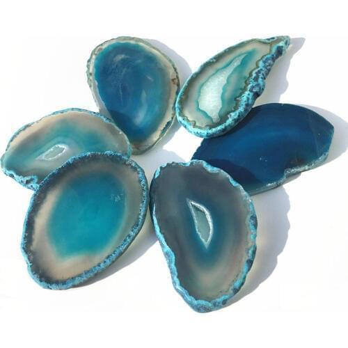 6pcs Natural agate stone slices dyed Blue agate slice