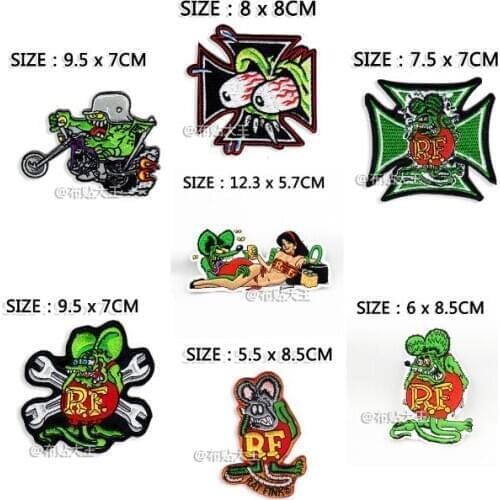 7pcs/Set Rat Fink Patch Stickers Hot Rod RatFink Badge HUGE XL back jacket Ed Big Daddy Roth Iron On Applique Badge Stick