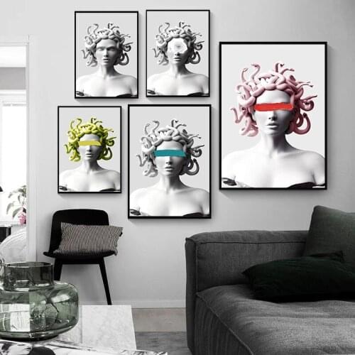 Abstract Medusa Sculpture Wall Art Classic Portrait Posters and Prints Canvas Paintings Home Decor Pictures for Living Room