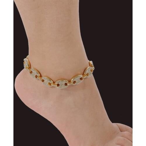 Free Shipping 255MM Coffee Bean Cuba Anklet Woman Men Fashion Hip hop Full Rhinestone Shining Bracelet Nightclub Foot Jewelry