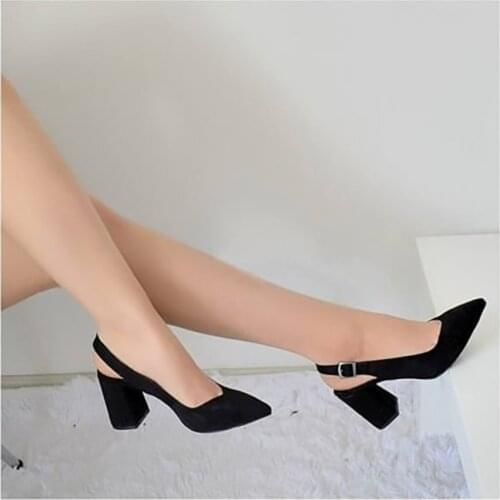 Thick Heels for Women Pointed High Heeled Shoes Ladies Stiletto Heels Shoes and Sandals Suede Shoes Black