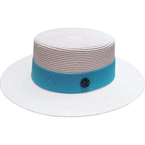 Doitbest M mens summer sun hat British retro flat brim Couples Straw hats female Womens beach vacation leisure sunscreen hat