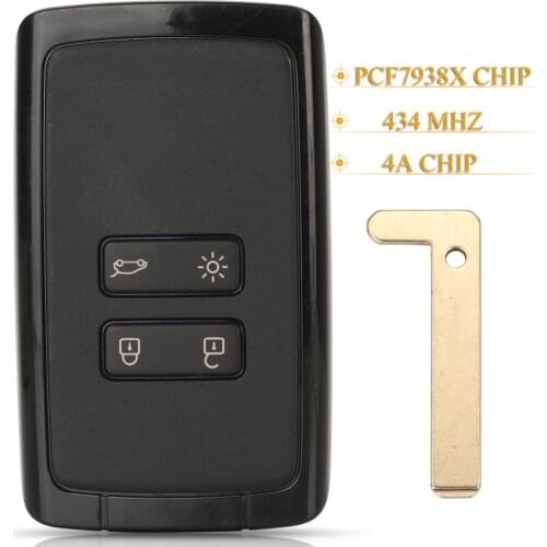 Kutery 4 Buttons Original Car Remote Key Fob 433mhz 4A PCF7938X Chip For Renault Koleos Kadjar Megane Talisman
