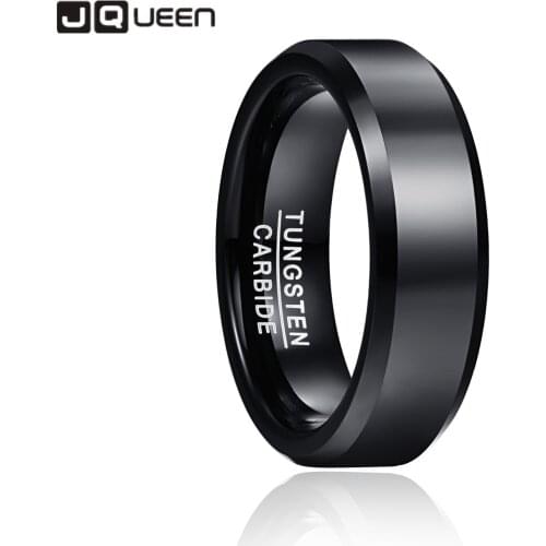 JQUEEN Wide 4mm 6mm 8mm Polished Electric Black Tungsten Steel Ring Men and Women Jewelry Wedding Bands