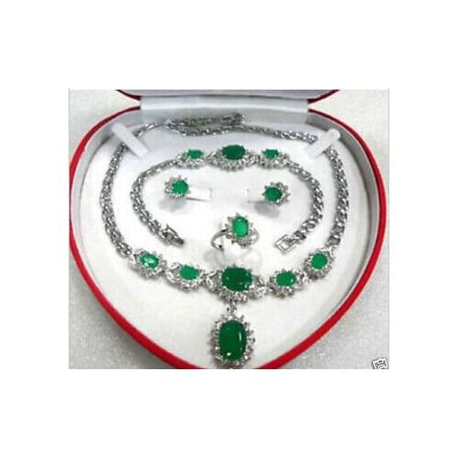 Green stone necklace bracelet ring earring set