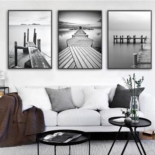 Minimalist Wall Art Pictures Grey Bridge Black and White Canvas Painting Nature Landscape Print Poster Living Room Decoration