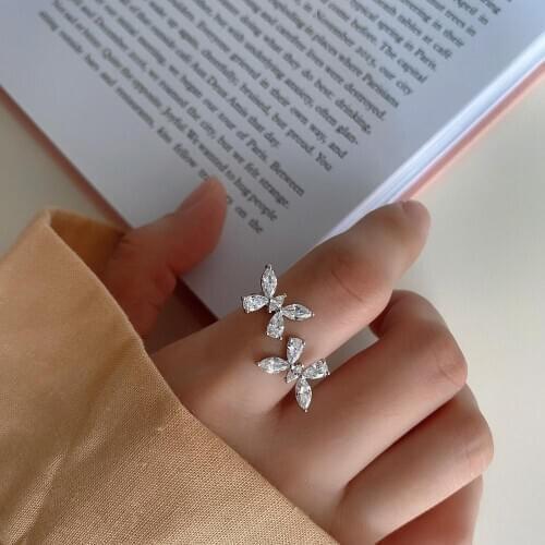 MLKENLY 925 sterling silver double butterfly zirconium ring design sense ins simple ring engagement ring jewelry