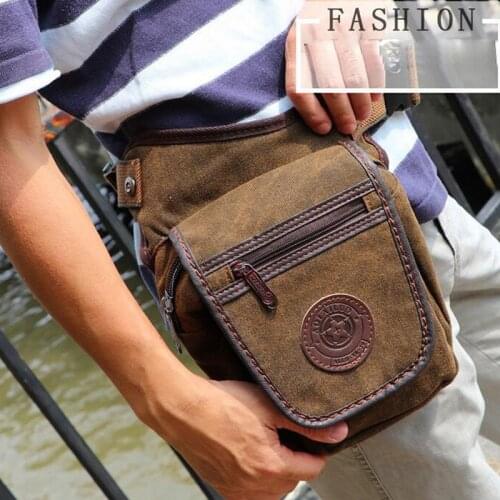 High Quality Canvas Men Drop Leg Bag Military Motorcycle Ride Travel Male Belt Bum Waist Fanny Pack Small Messenger Shoulder Bag