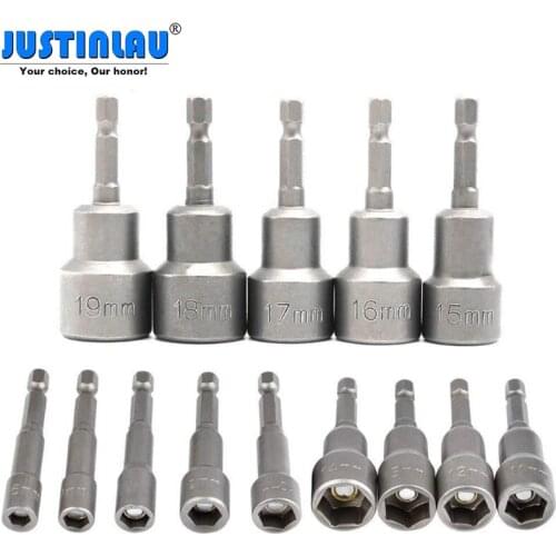 JUSTINLAU 14pcs/set 6mm~19mm Professional Magnetic Nut Driver Set Metric Socket 1/4" Hex Shank Impact Drill Bit Adapter