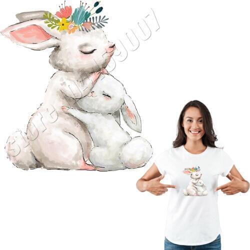 Rabbit Patches For Children Sweet Cartoon Animals Mom And Kids Parches Washable DIY Stickers Iron On Heat Transfer Applique