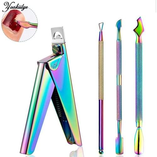 Stainless Steel Nail Cuticle Pusher Tweezer Nail Files Gel Polish Remove Dead Skin Remover Manicure Care Groove Nail Clean Tool