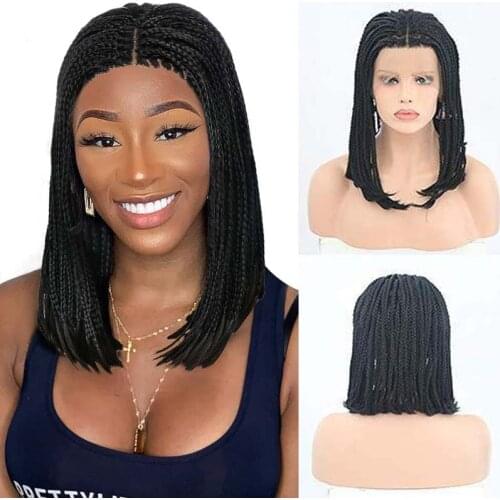 AIMEYA Bob Micro Box Short Braids Wigs for black Women Middle Part Synthetic Lace Front Wigs High Temperature Hair Braided Wig