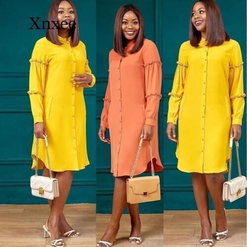 2020 Blouse Dress Autumn Elegant Fashion Style O-neck Long Sleeves Plus Size Knee-length Dress Knee Length Long Sleeve Africa