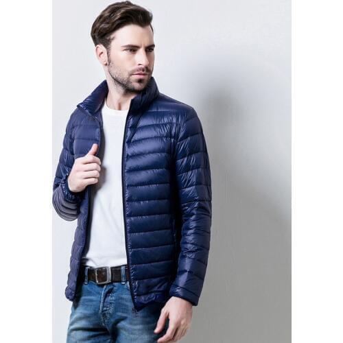 New Down jackets Winter Men Thin and light White duck down warm Casual coats Mens Stand collar/hooded outerwear Plus Size M-6XL